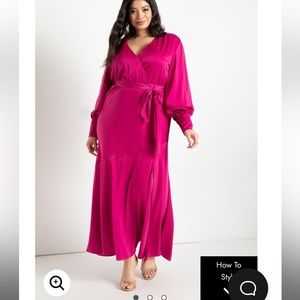 Eloquii Satin Maxi Dress in Magenta